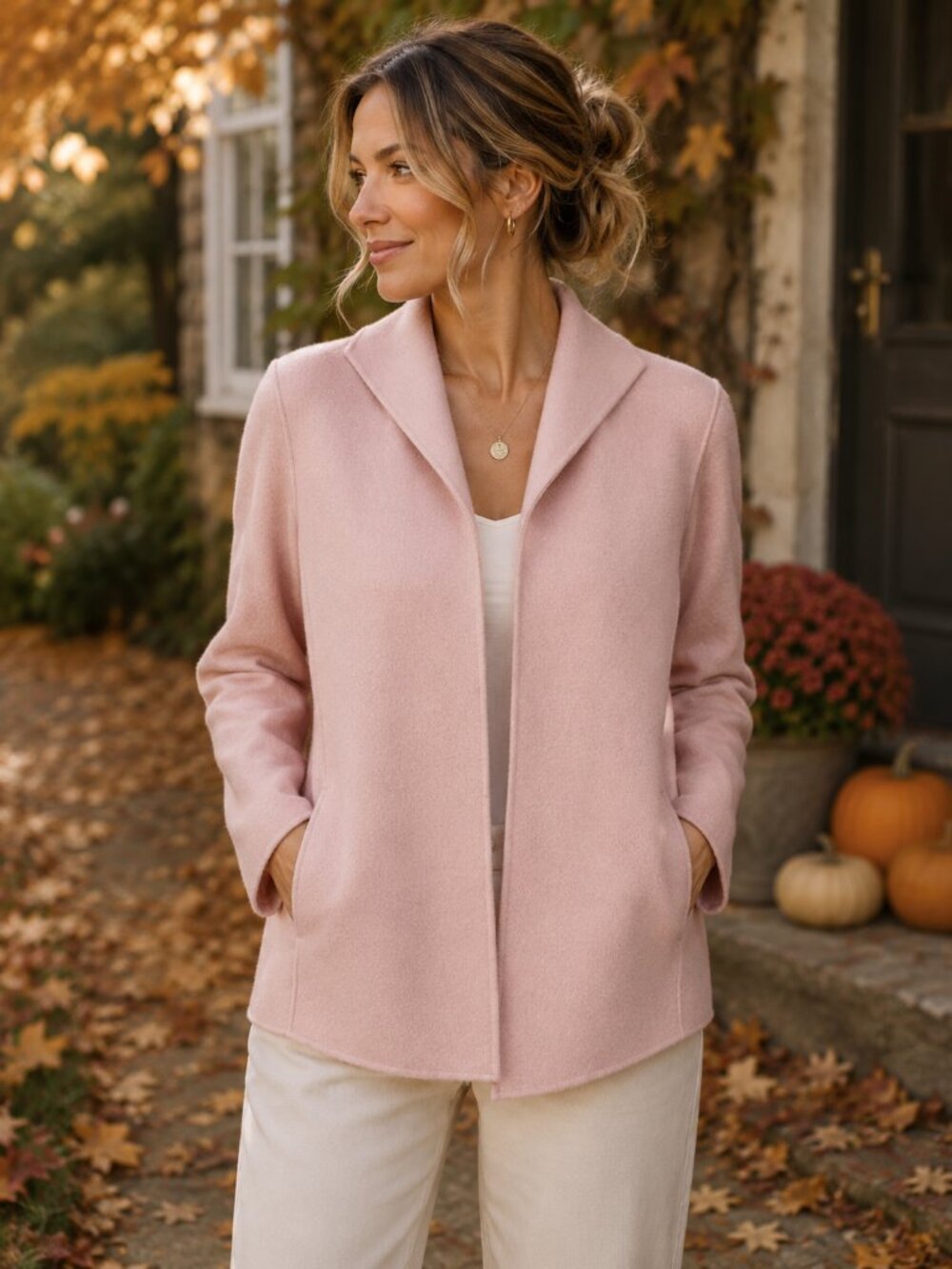 Eileen Fisher Pink Wool Blend Open Front Cardigan Sweater Jacket Women’s Large